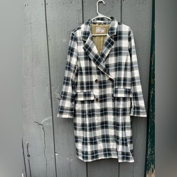 We The Free longline Freddie blazer Trench Coat Plaid Design Women’s Medium - Picture 2 of 15